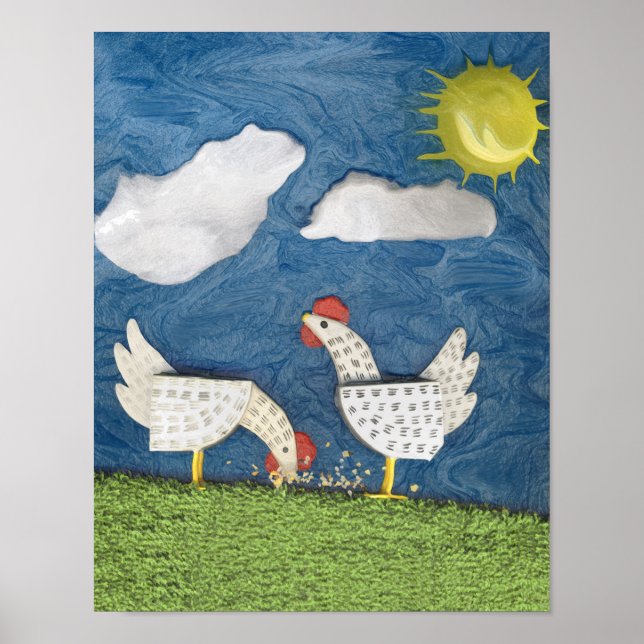 Chickens in the Yard - diorama picture Poster (Front)