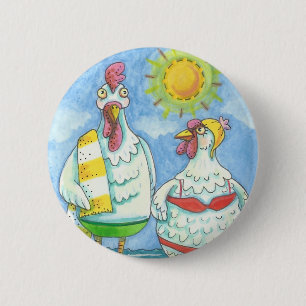 CHICKENS OF THE SEA, FUNNY CARTOON BUTTON *Round