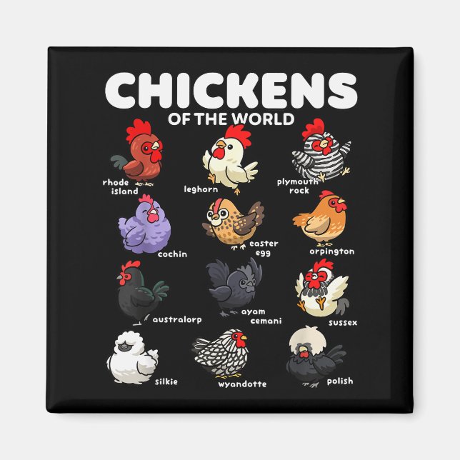Chickens Of The World Funny Cartoon Chicken Breeds Magnet (Front)