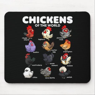 Chickens Of The World Funny Cartoon Chicken Breeds Mouse Pad