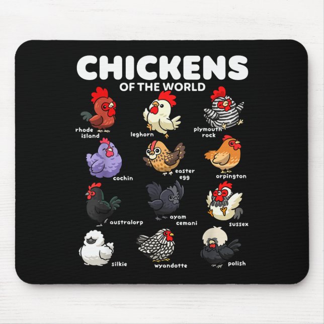 Chickens Of The World Funny Cartoon Chicken Breeds Mouse Pad (Front)