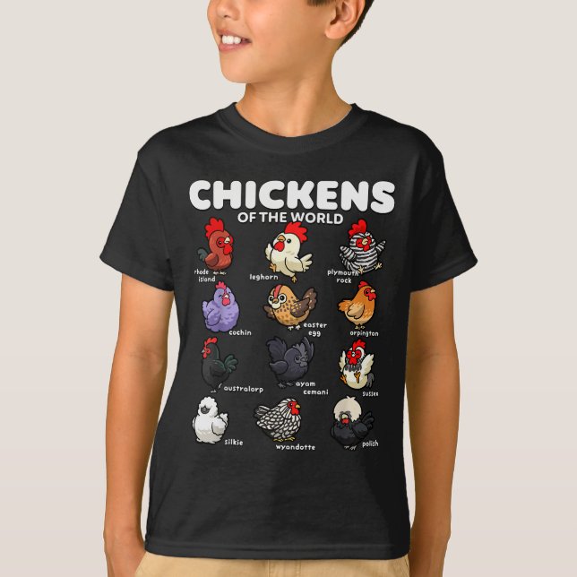 Chickens Of The World Funny Cartoon Chicken Breeds T-Shirt (Front)