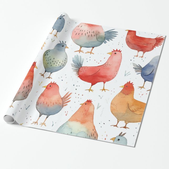 Chickens on a Farm Wrapping Paper (Unrolled)