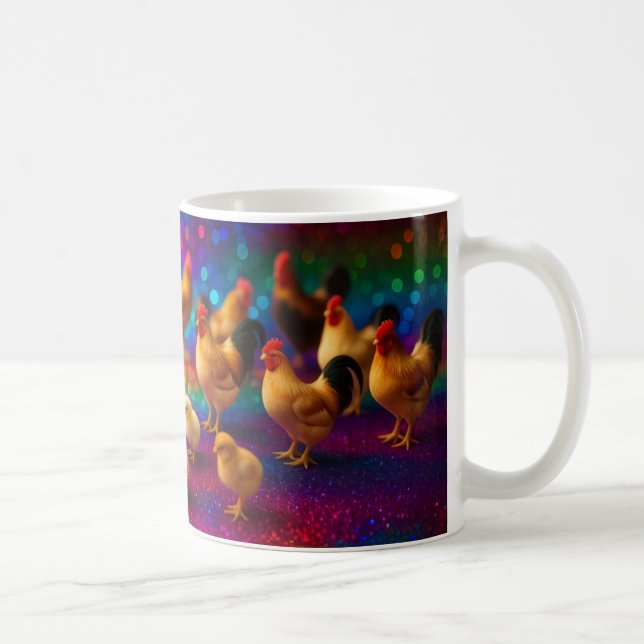 Chickens on a Rainbow Background   Coffee Mug (Right)