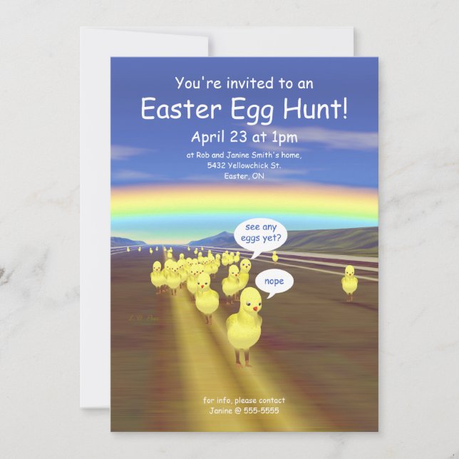 Chickens on Road Easter Egg Hunt Invitation (Front)