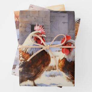 Chickens On the Old Fashioned Farm Wrapping Paper Sheet