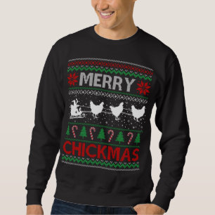 Chickens Ride Santa Sleigh Farmers Ugly Christmas  Sweatshirt