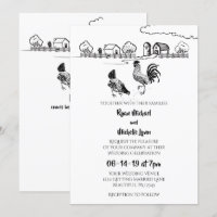 Chickens Rooster, Hen | Black, White Farm Wedding