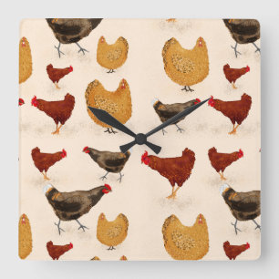 Chickens Square Wall Clock