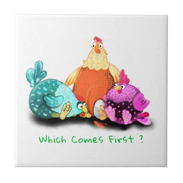 Chickens Waiting Egg To Hatch Ceramic Tile Farm (Front)