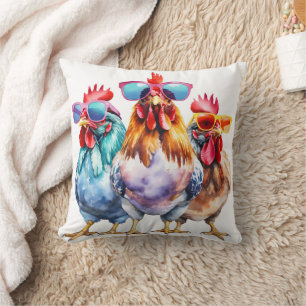 Chickens Wearing Big Sunglasses Cushion