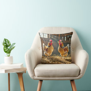 Chickens Wearing Eyeglasses In a Sunny Barn Cushion