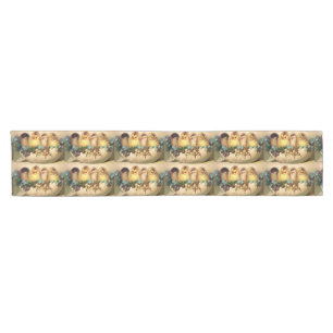 CHICKENS WITH FLOWERS IN EASTER EGG SHORT TABLE RUNNER