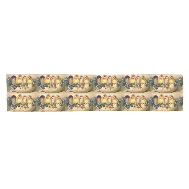CHICKENS WITH FLOWERS  IN EASTER EGG SHORT TABLE RUNNER (Horizontal)