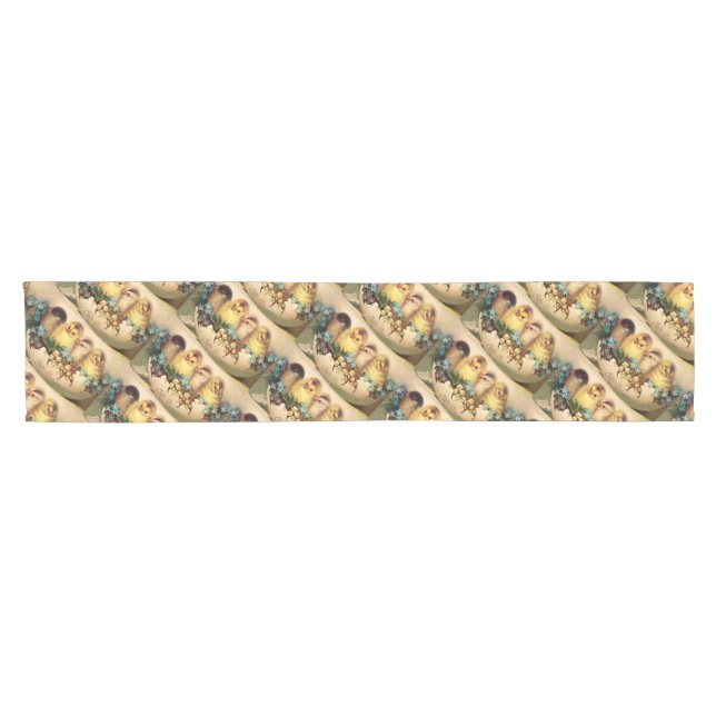 CHICKENS WITH FLOWERS  IN EASTER EGG SHORT TABLE RUNNER (Horizontal)