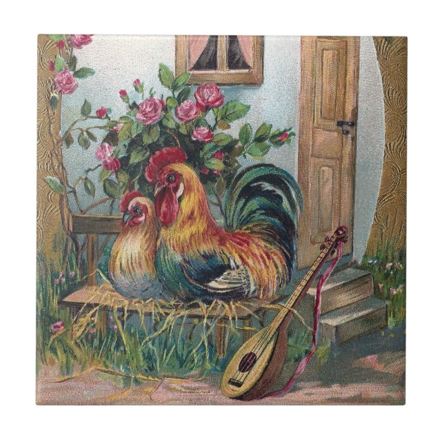 Chickens With Lute and Egg House Ceramic Tile (Front)