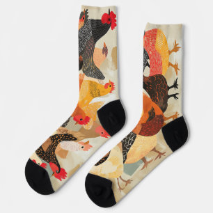 Chickens with varied feather patterns and colours socks