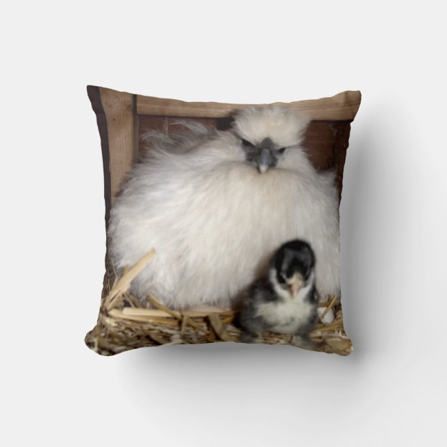 Chicks and Mother Silkie Chicken Cushion (Front)