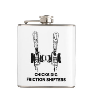 Chicks Dig Friction Shifters Bicycle Hip Flask
