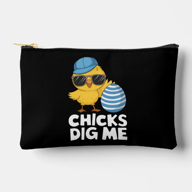 Chicks Dig Me Easter Funny Egg Hunt Accessory Pouch (Front)