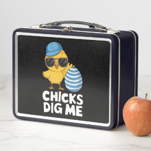 Chicks Dig Me Easter Funny Egg Hunt Metal Lunch Box