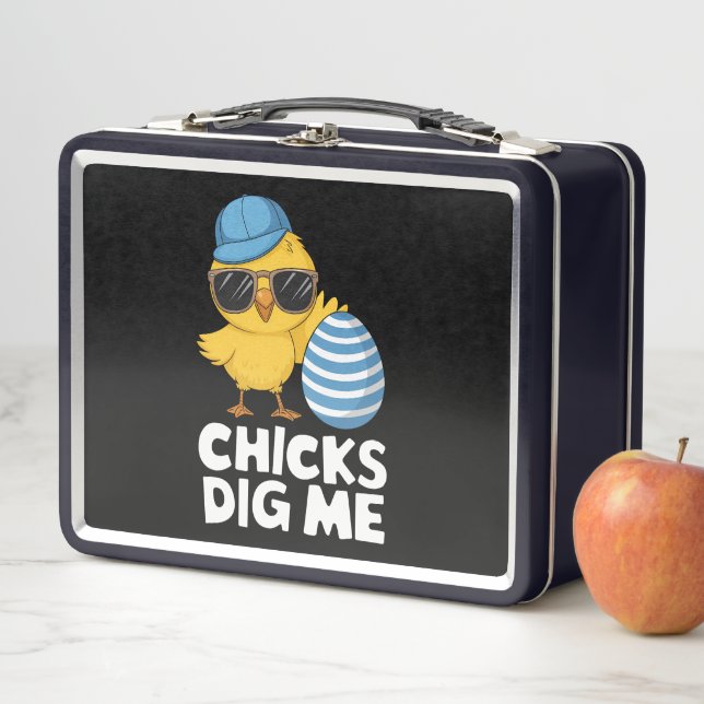 Chicks Dig Me Easter Funny Egg Hunt Metal Lunch Box (In Situ)