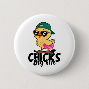 Chicks Dig Me Easter Toddler Boys Men Happy Easter 6 Cm Round Badge