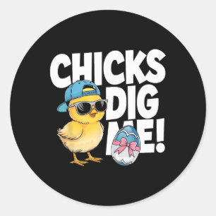 Chicks Dig Me Easter Toddler Boys Men Happy Easter Classic Round Sticker