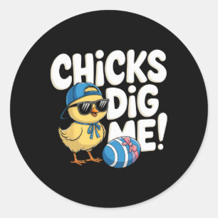Chicks Dig Me Easter Toddler Boys Men Happy Easter Classic Round Sticker