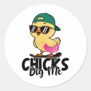 Chicks Dig Me Easter Toddler Boys Men Happy Easter Classic Round Sticker