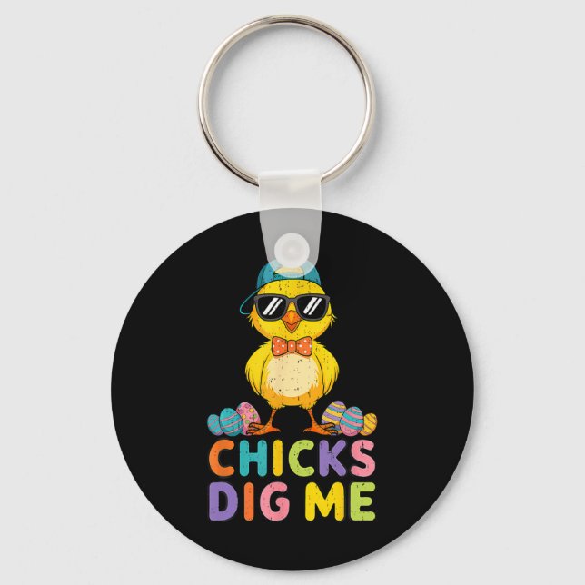 Chicks Dig Me Easter Toddler Boys Men Happy Easter Key Ring (Front)