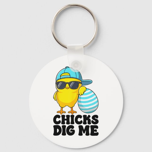 Chicks Dig Me Easter Toddler Boys Men Happy Easter Key Ring (Front)
