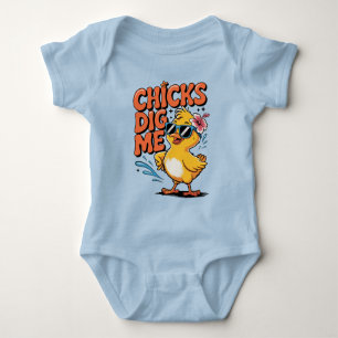 Chicks Dig Me – Funny Duck Pun Baby Bodysuit