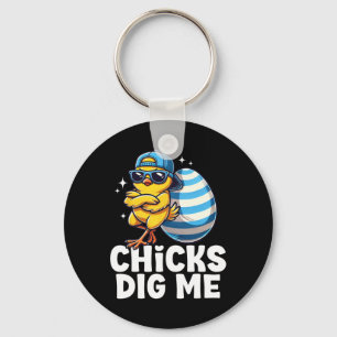 Chicks Dig Me Funny Easter Men Boys Happy Easter E Key Ring