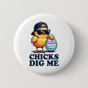 Chicks Dig Me Funny Easter Toddler Boys Kid Happy 6 Cm Round Badge