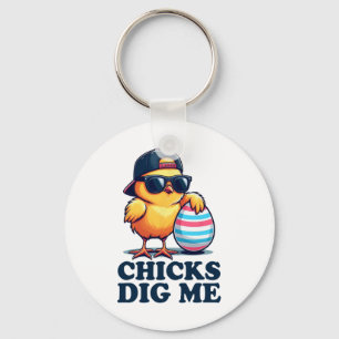 Chicks Dig Me Funny Easter Toddler Boys Kid Happy Key Ring