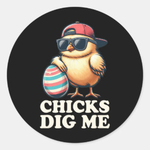 Chicks Dig Me Funny Easter Toddler Boys Men Happy  Classic Round Sticker