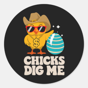 Chicks Dig Me Funny Happy Easter Sunday Outfit Wom Classic Round Sticker