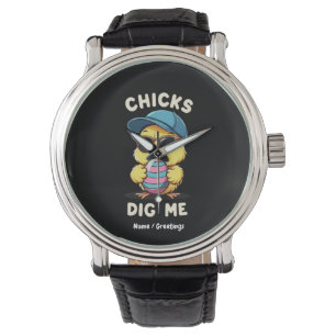 Chicks Dig Me Happy Easter Day Funny Kids Gift Watch