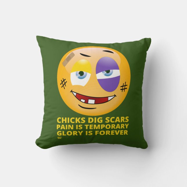 "CHICKS DIG SCARS" funny emoji    Cushion (Front)