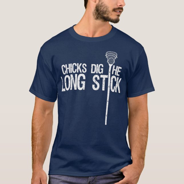 Chicks Dig The Long Stick  Cool Lacrosse Defence T-Shirt (Front)