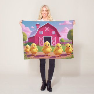 Chicks in Barnyard Happy Spring Fleece Blanket