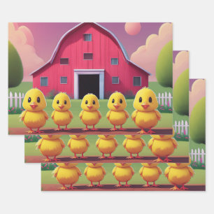 Chicks in Barnyard Happy Spring Wrapping Paper Sheet