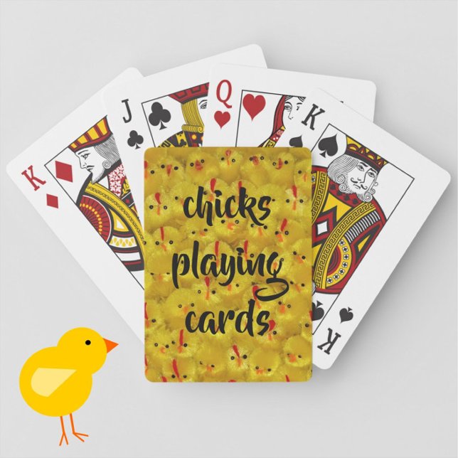 "Chicks Playing Cards" Cute Fun Yellow Pattern Playing Cards (Fun for gals' games night or a bachelorette party!)