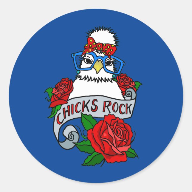 Chicks Rock Silkie Chicken Sticker (Front)