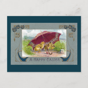 Chicks Under Umbrella Art Nouveau Easter Holiday Postcard
