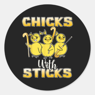 Chicks With Sticks Girls Field Hockey Ice Hockey P Classic Round Sticker