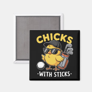 Chicks with Sticks Golfer Girl Golf Club Golfing Magnet