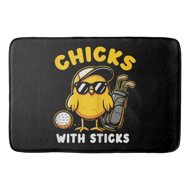 Chicks With Sticks Golfer Girl Woman Golf Club Gol Bath Mat (Front)