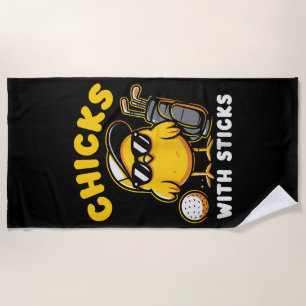 Chicks With Sticks Golfer Girl Woman Golf Club Gol Beach Towel